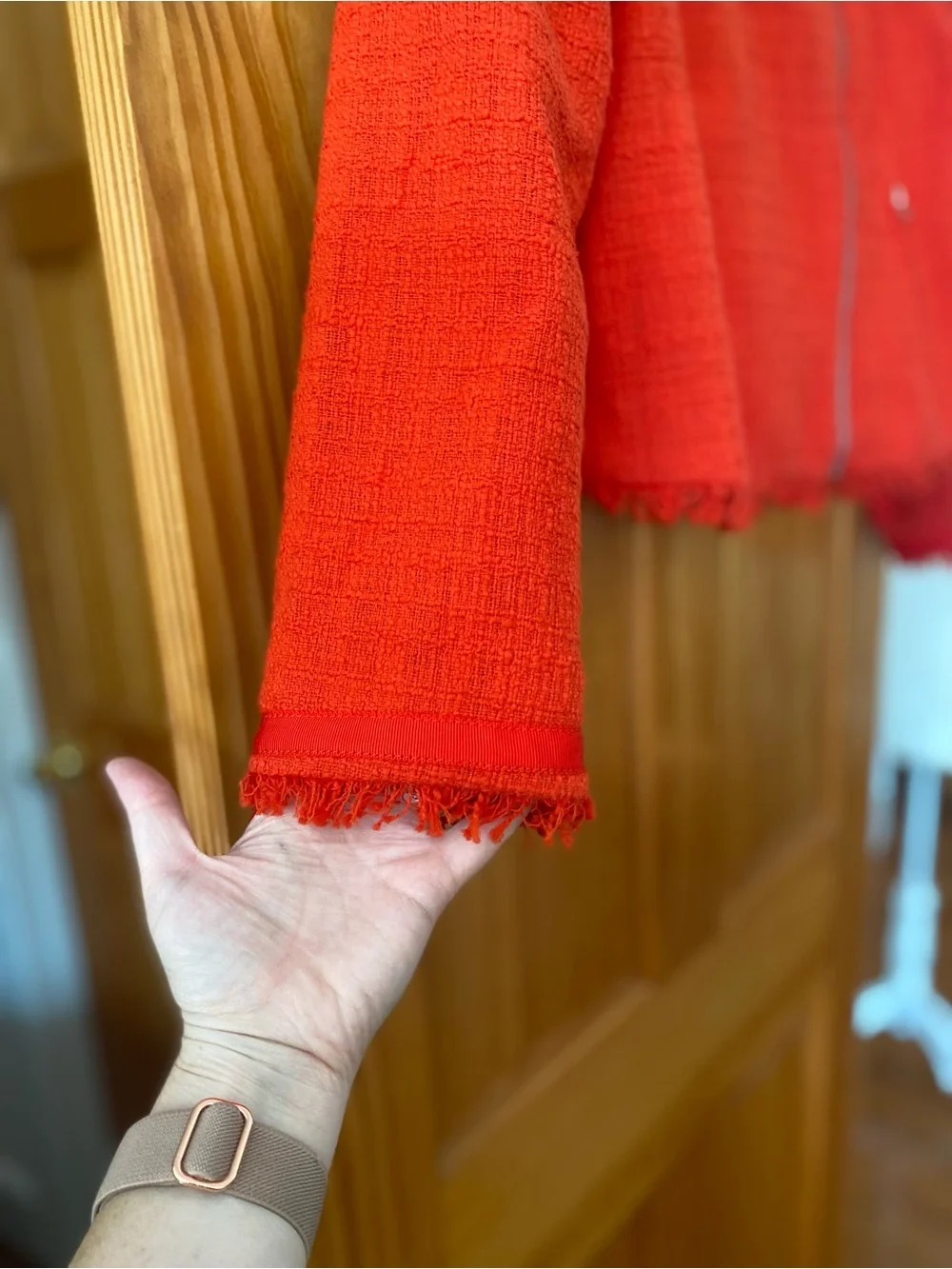 J.Crew Size 16 Vibrant Red/Orange Tweed Fringe Moto Jacket Asymmetrical Zip